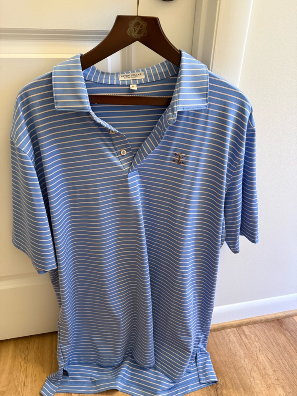 Peter Millar Light Blue & White Striped Polo Large